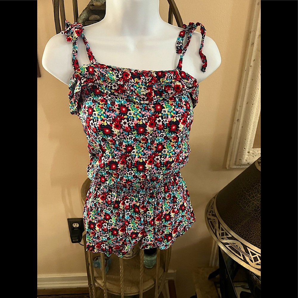 Justice floral elastic waist knot spaghetti straps romper
